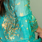 Nomad Sari Turquoise & Gold Coral Print Dress (L/XL)