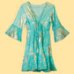 Nomad Sari Turquoise & Gold Coral Print Dress (L/XL)
